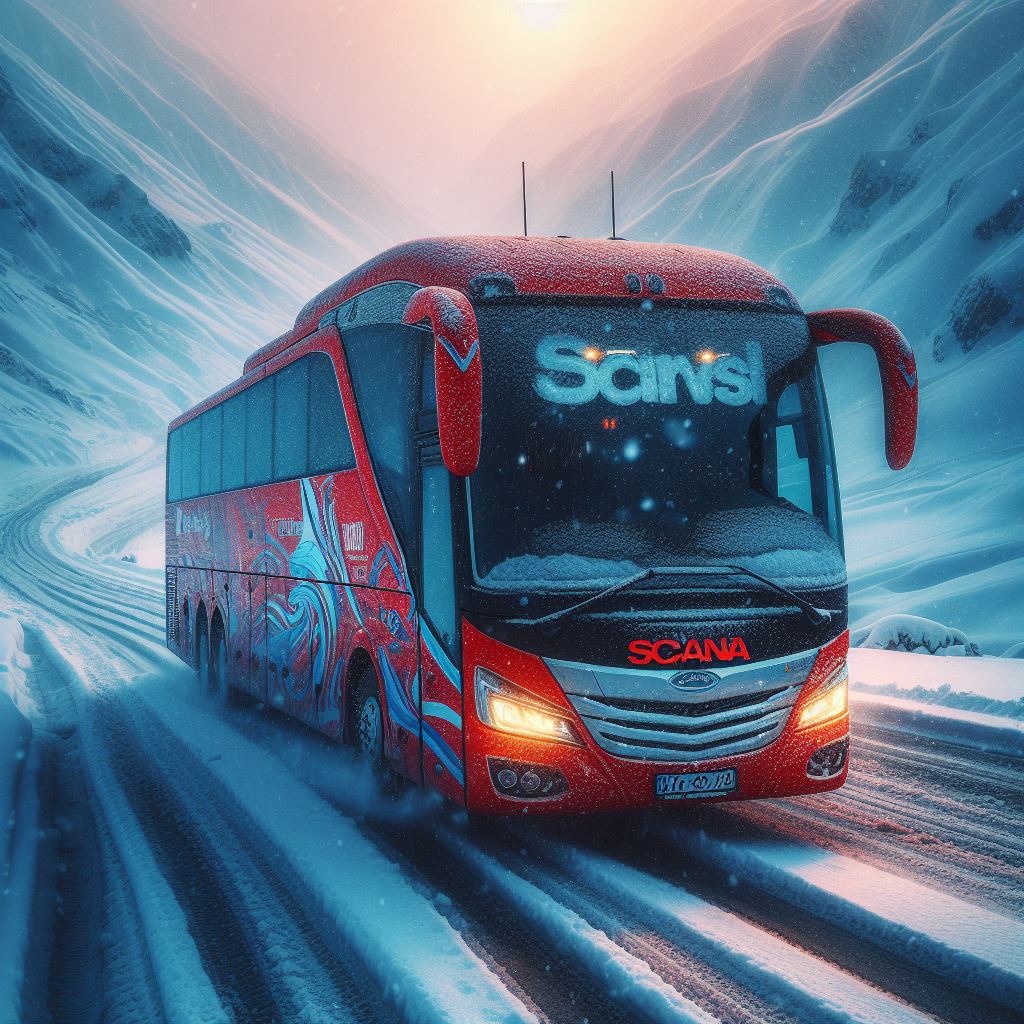اتوبوس اسکانیا در برف